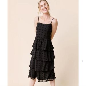 Francesca's Danny Tiered Clip Swiss Dot Midi Dress